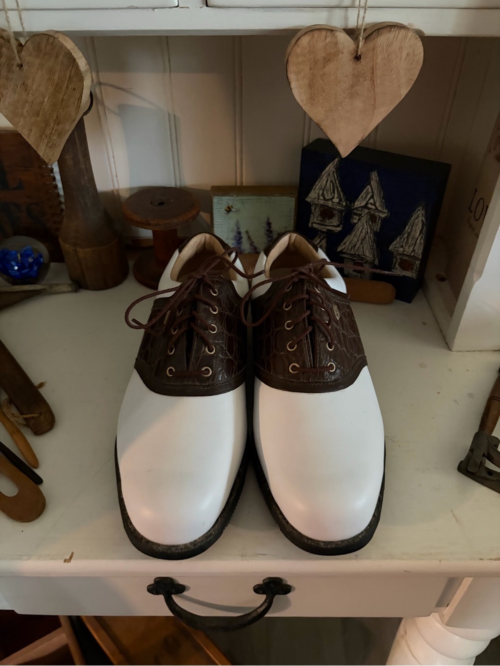 Etonic Men's Two-Tone Brown and White Leather Golf Shoes. Vintage New